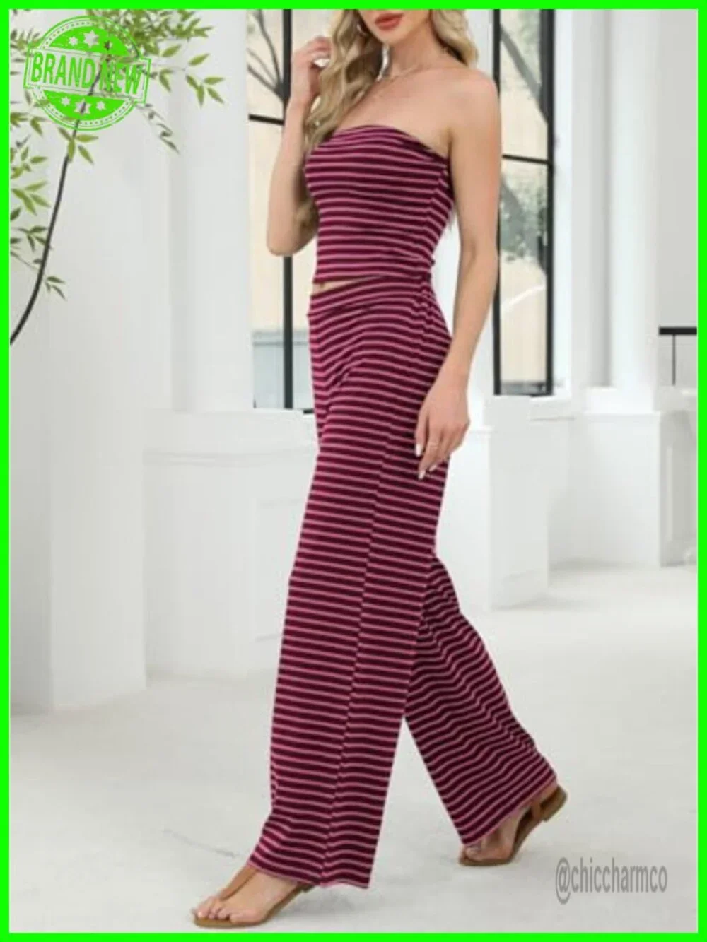 Two Piece Set Summer Tube Top Pants Lounge Set for Beach Vacation Travel